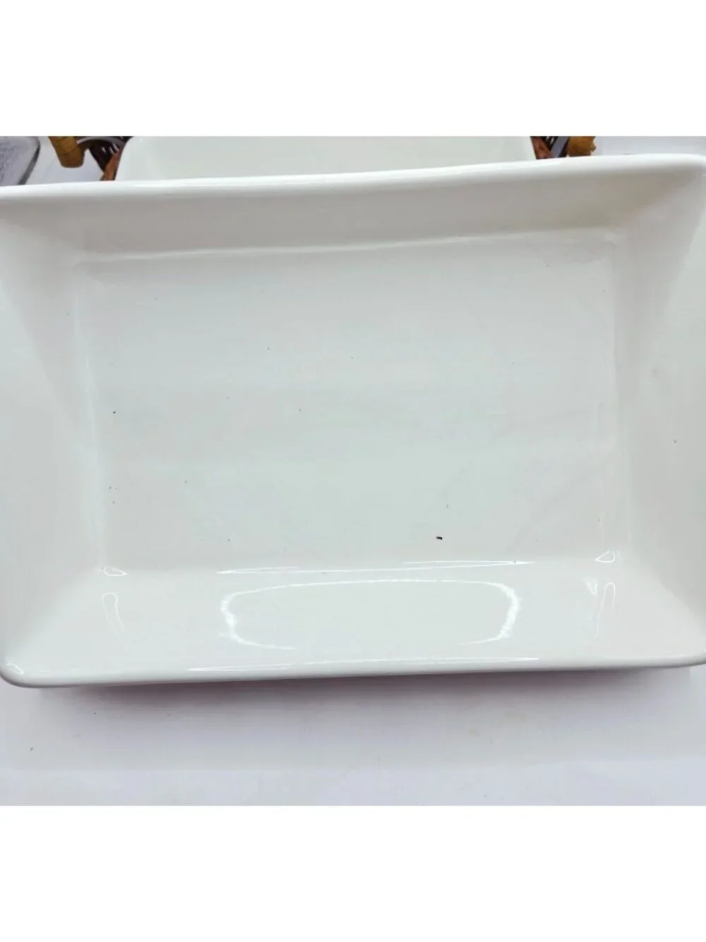 Temp-Tations Ceramic Serving Dishes Wicker Baskets Set Of 2 Rustic Brown White - Picture 6 of 14